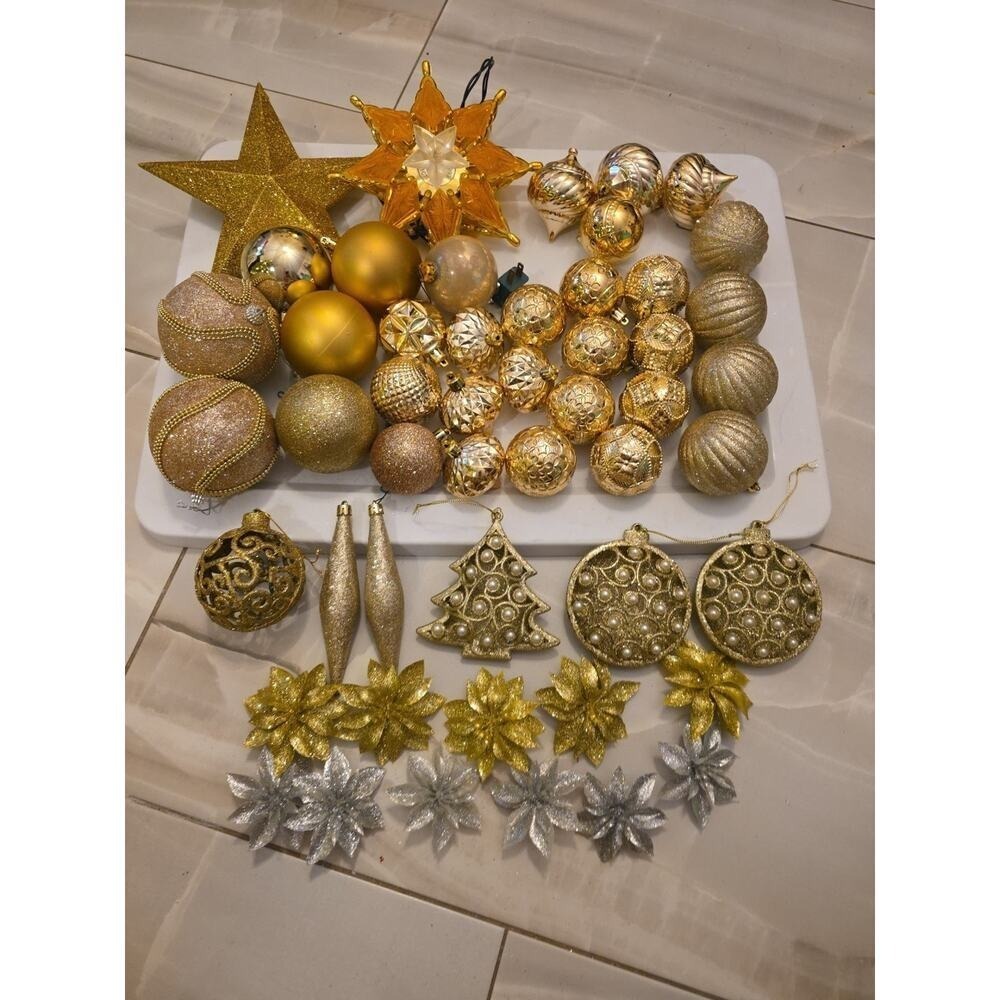 Christmas‎ Gold Silver Matte, Shiny & Glitter Ball Ornament Lot 50